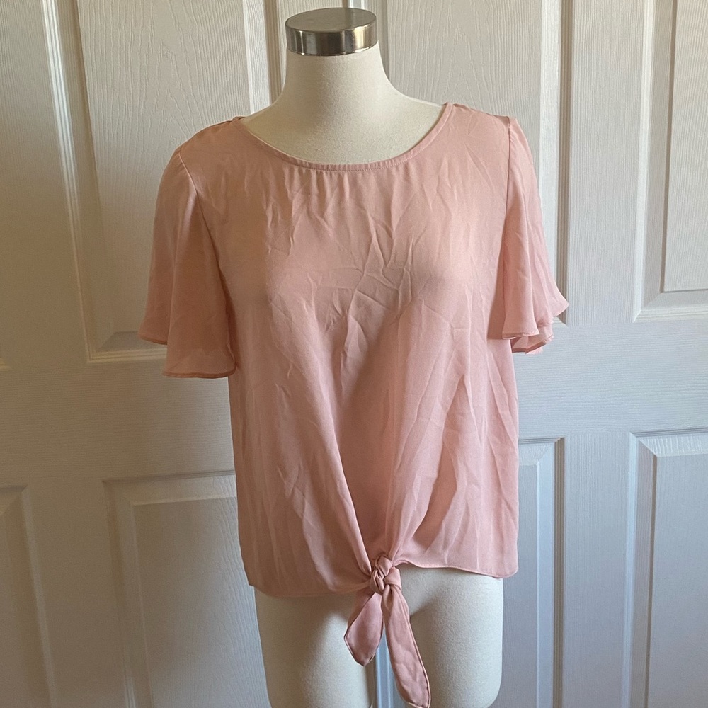Pink Chiffon Short Sleeve Blouse